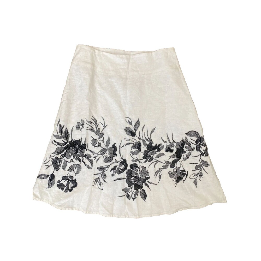 Lily Stanhope Ivory Embroidered Linen Blend Skirt Lined Women's Size 6